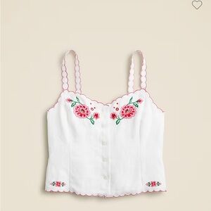 J. Crew White embroidered  Embellished Crop Top